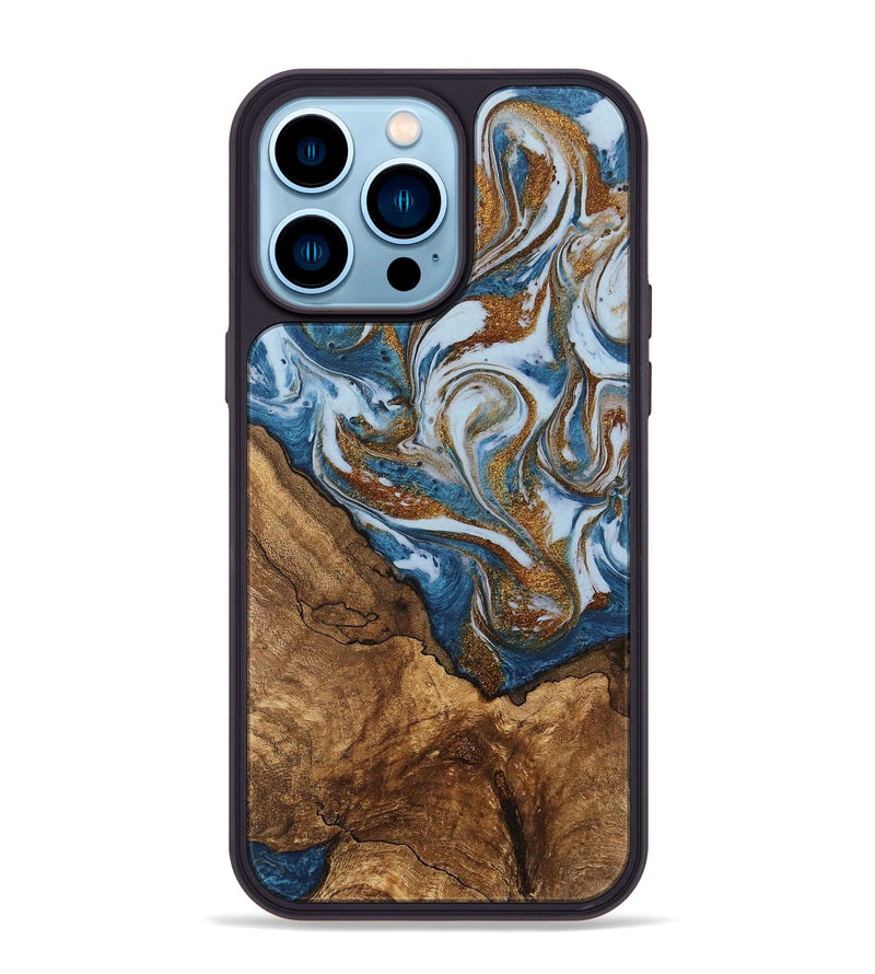 iPhone 14 Pro Max Wood Phone Case - Verlon (Teal & Gold, 745319)