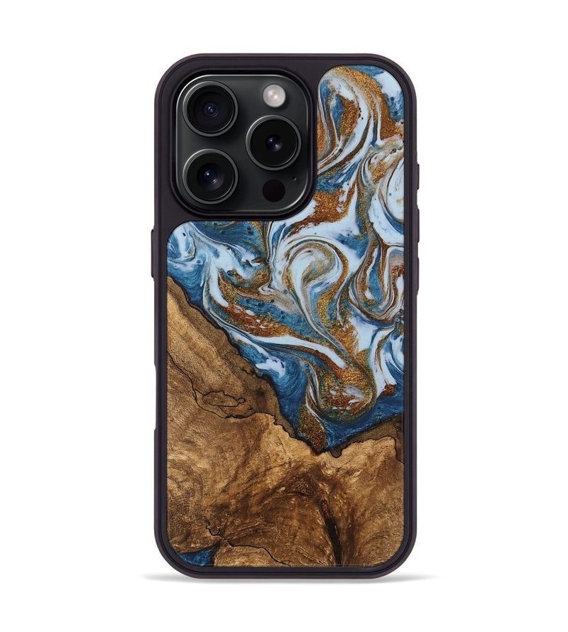 iPhone 16 Pro Wood Phone Case - Verlon (Teal & Gold, 745319)