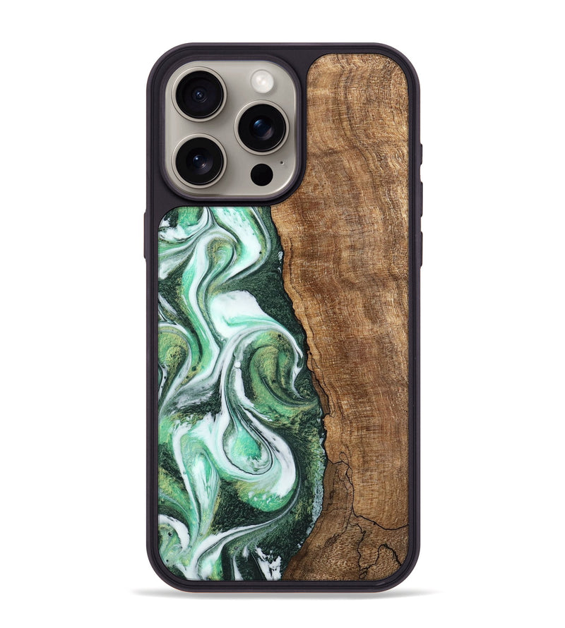 iPhone 15 Pro Max Wood Phone Case - Tania (Green, 745327)