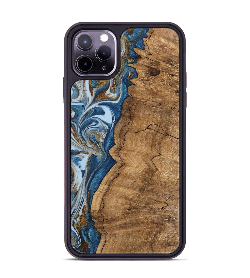 iPhone 11 Pro Max Wood Phone Case - Latifah (Teal & Gold, 745438)