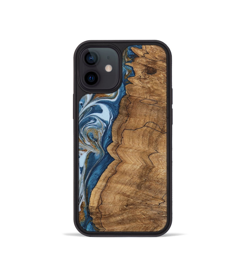 iPhone 12 mini Wood Phone Case - Latifah (Teal & Gold, 745438)