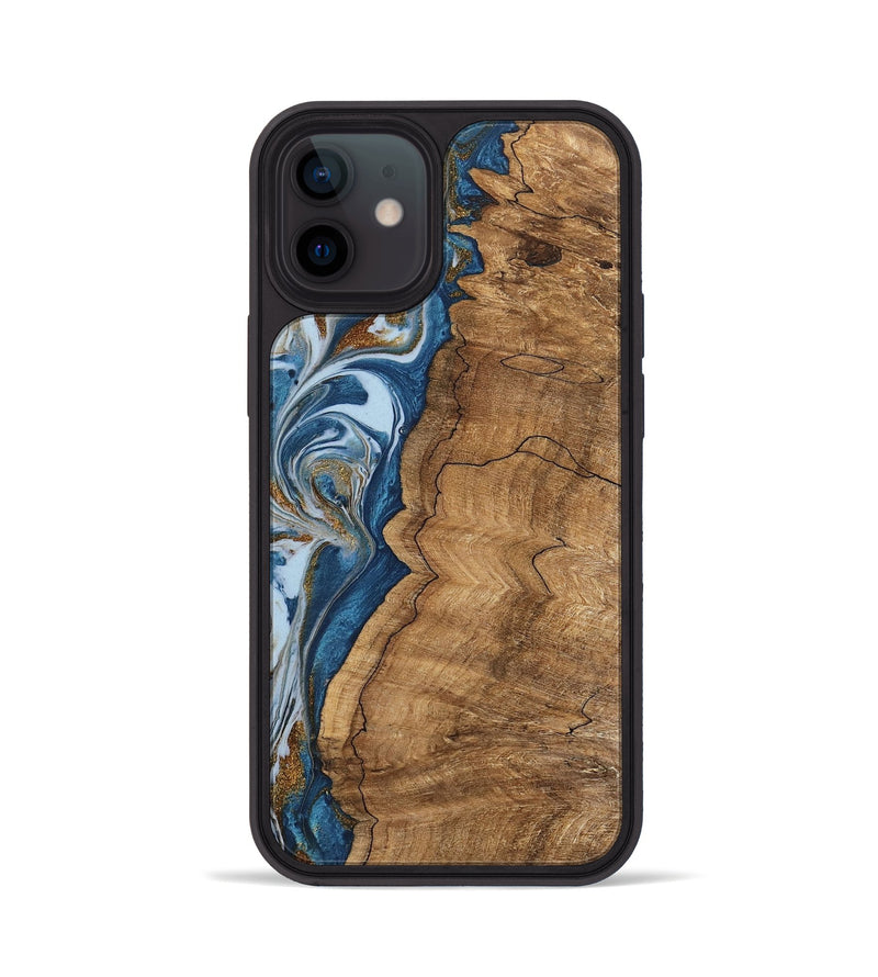 iPhone 12 Wood Phone Case - Latifah (Teal & Gold, 745438)