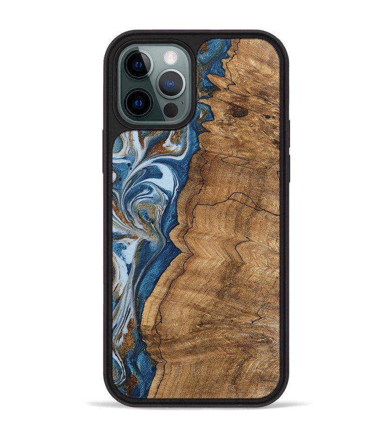 iPhone 12 Pro Max Wood Phone Case - Latifah (Teal & Gold, 745438)