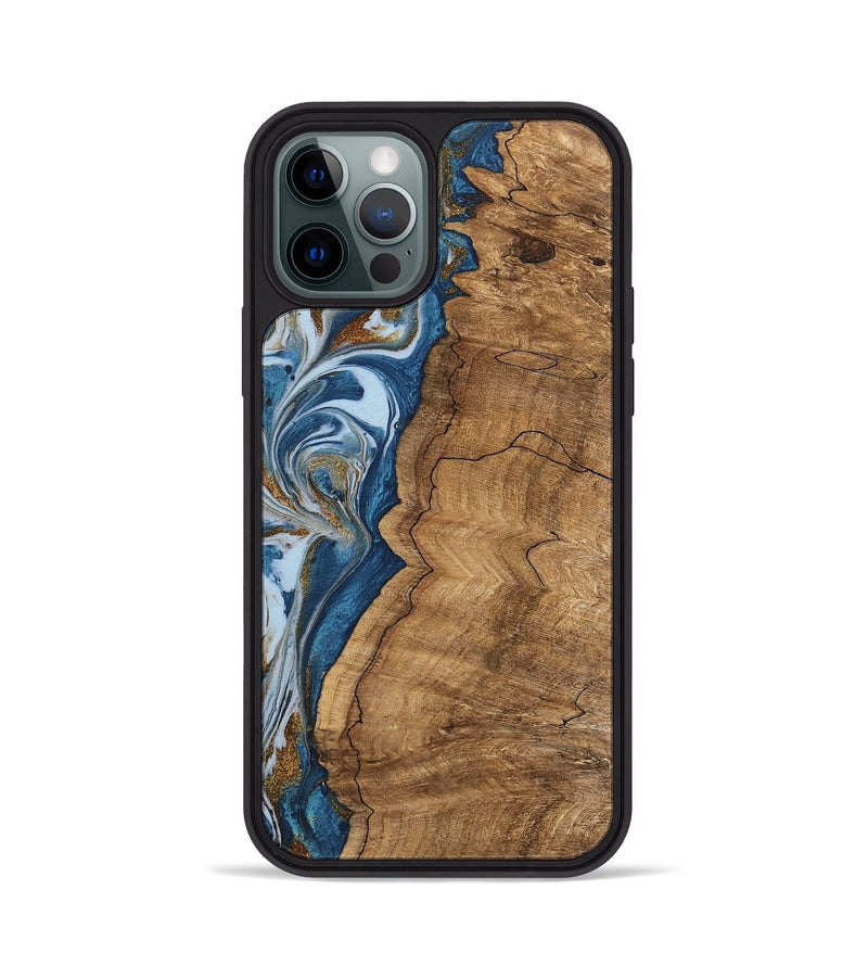 iPhone 12 Pro Wood Phone Case - Latifah (Teal & Gold, 745438)