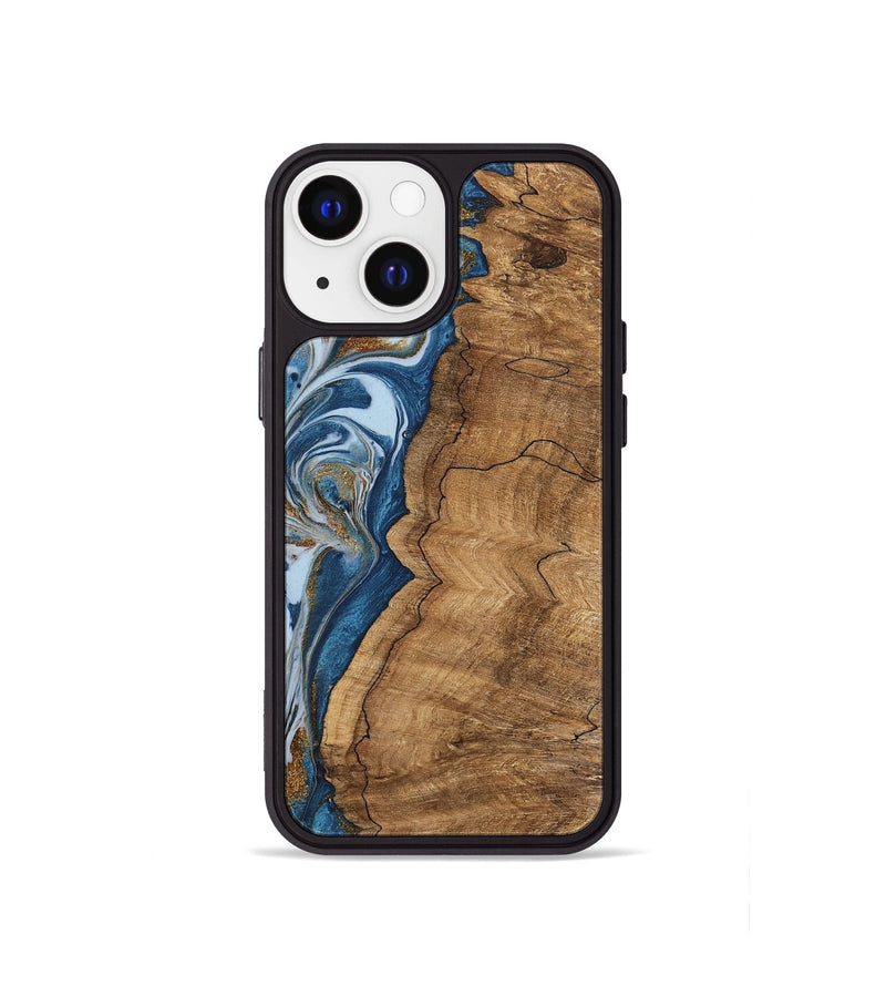 iPhone 13 mini Wood Phone Case - Latifah (Teal & Gold, 745438)