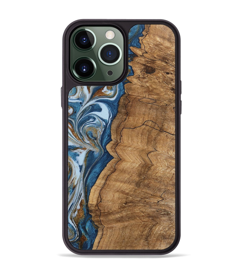 iPhone 13 Pro Max Wood Phone Case - Latifah (Teal & Gold, 745438)