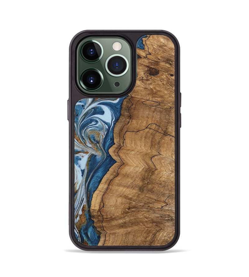 iPhone 13 Pro Wood Phone Case - Latifah (Teal & Gold, 745438)