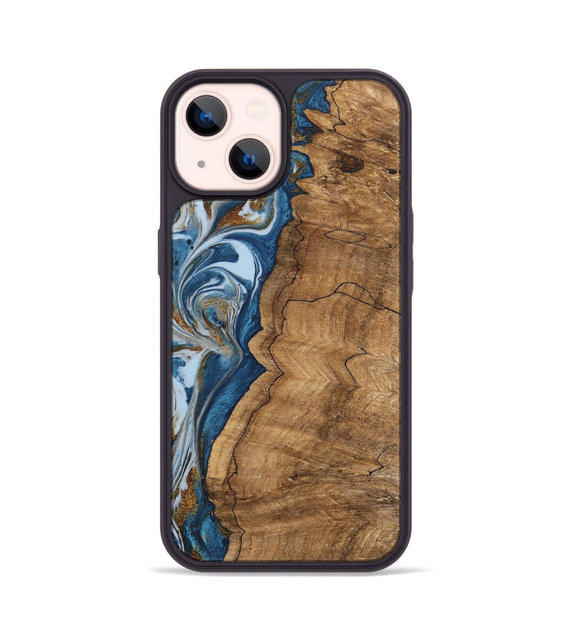 iPhone 14 Wood Phone Case - Latifah (Teal & Gold, 745438)