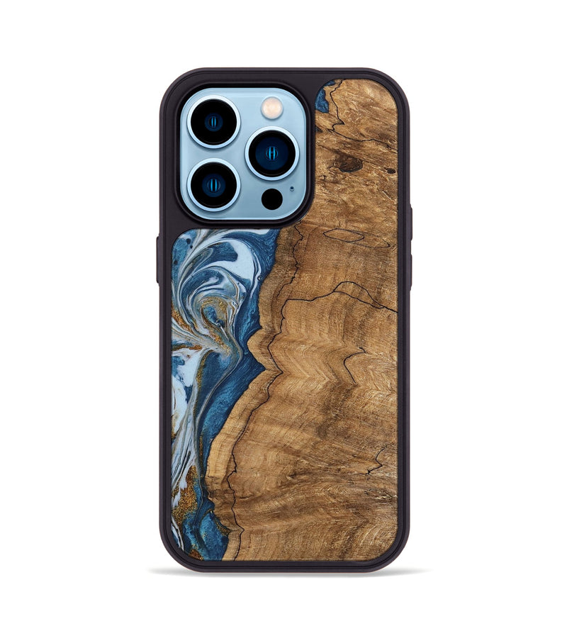 iPhone 14 Pro Wood Phone Case - Latifah (Teal & Gold, 745438)