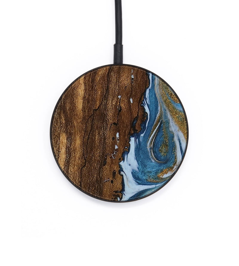 Circle Wood Wireless Charger - Loney (Teal & Gold, 745439)