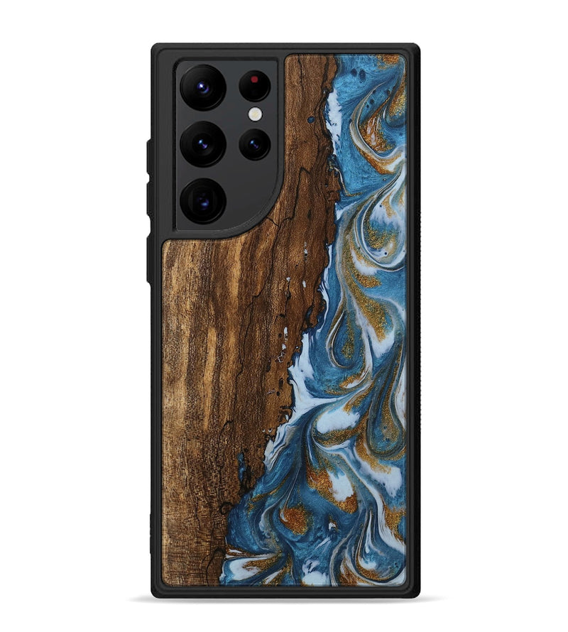 Galaxy S22 Ultra Wood Phone Case - Loney (Teal & Gold, 745439)