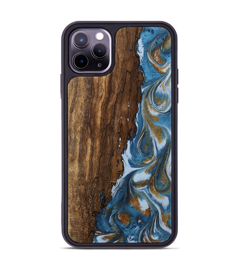 iPhone 11 Pro Max Wood Phone Case - Loney (Teal & Gold, 745439)