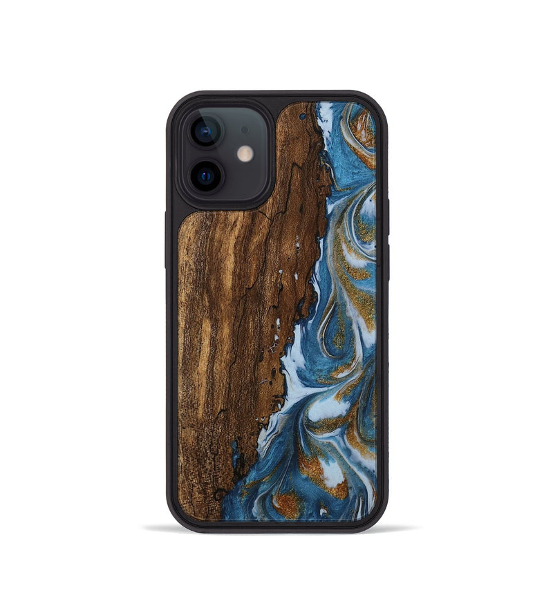 iPhone 12 mini Wood Phone Case - Loney (Teal & Gold, 745439)