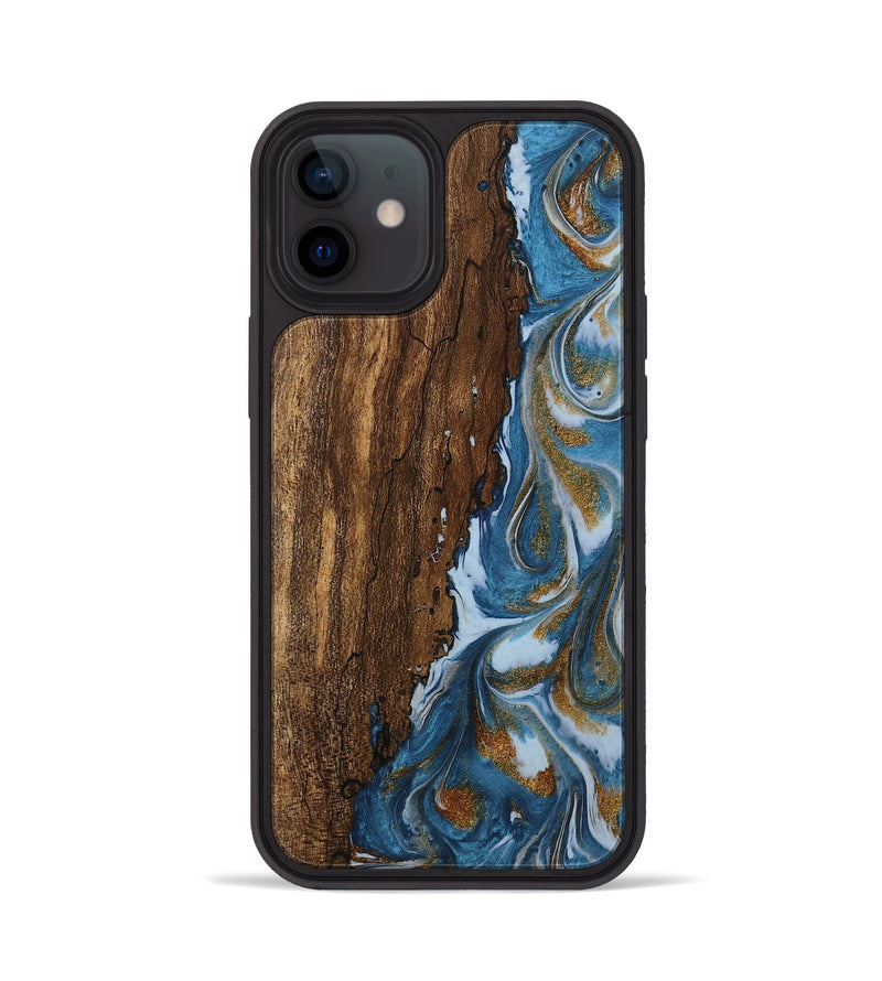 iPhone 12 Wood Phone Case - Loney (Teal & Gold, 745439)