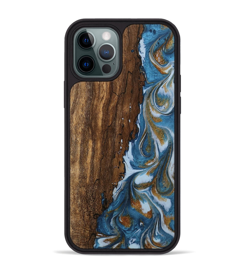 iPhone 12 Pro Max Wood Phone Case - Loney (Teal & Gold, 745439)