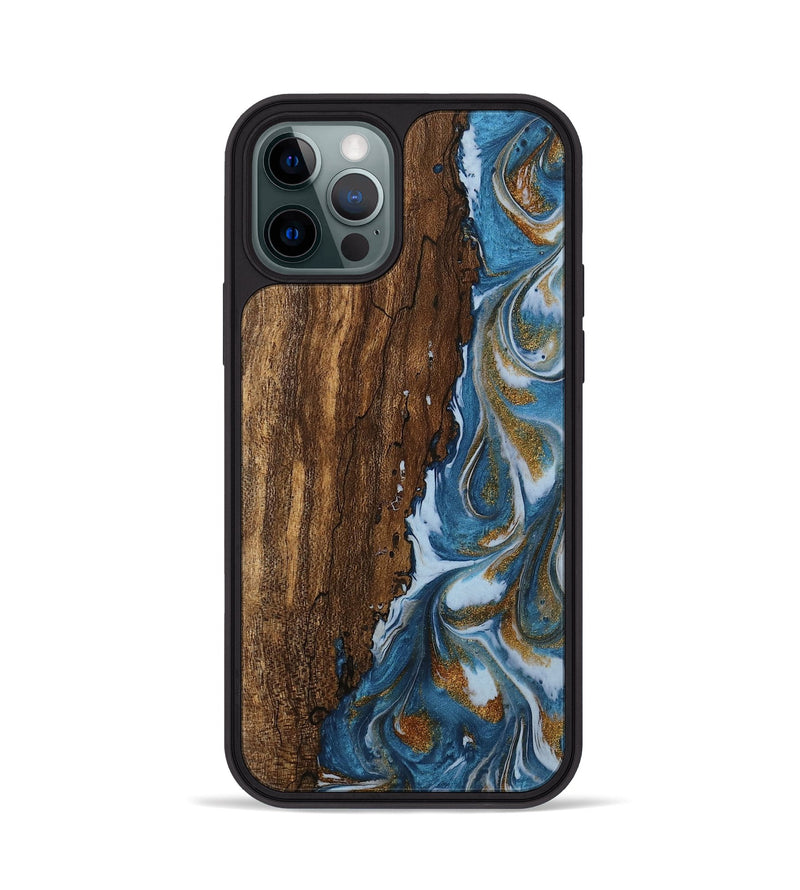 iPhone 12 Pro Wood Phone Case - Loney (Teal & Gold, 745439)