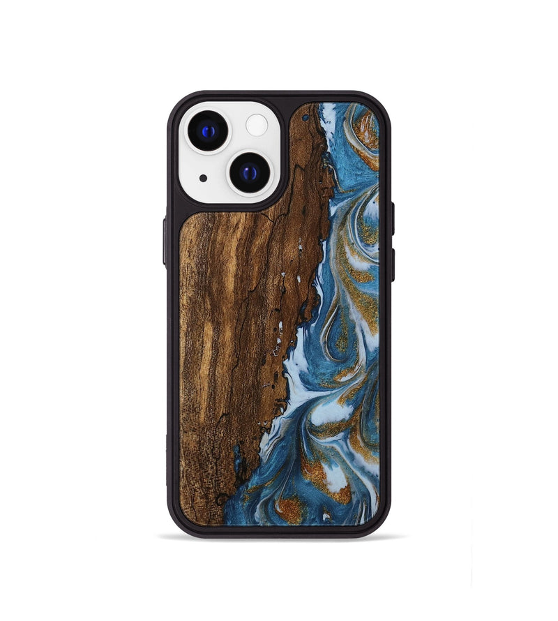 iPhone 13 mini Wood Phone Case - Loney (Teal & Gold, 745439)