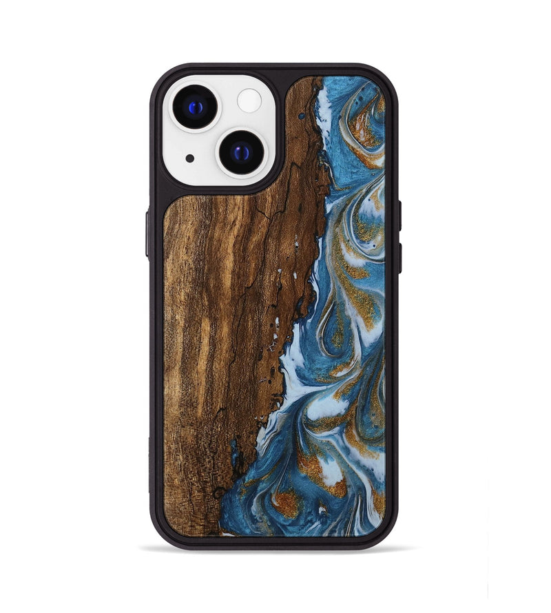 iPhone 13 Wood Phone Case - Loney (Teal & Gold, 745439)