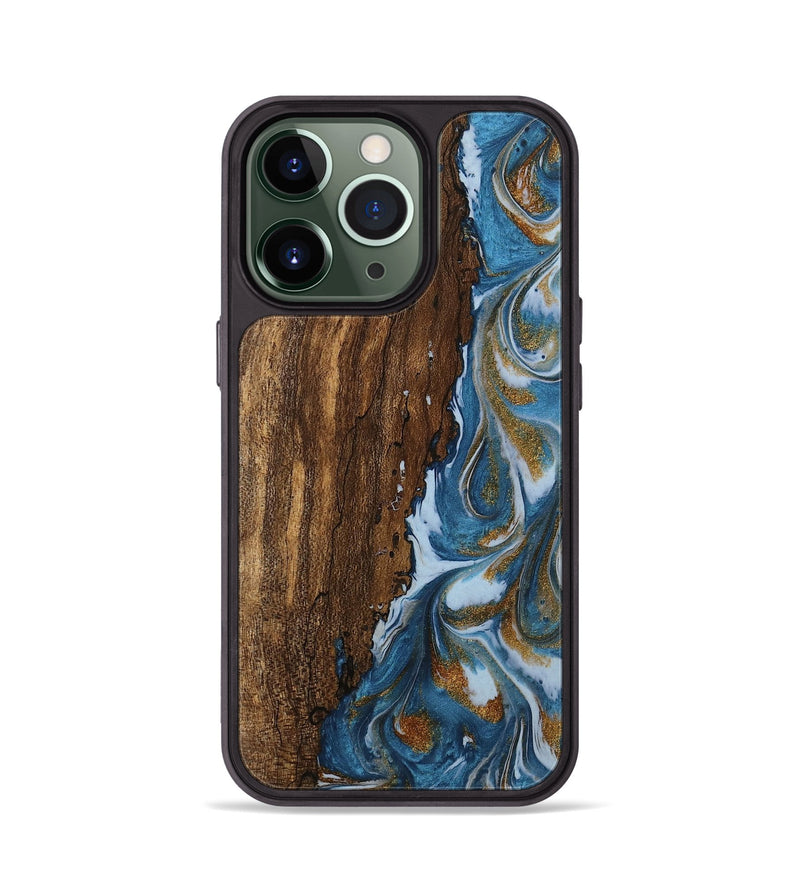 iPhone 13 Pro Wood Phone Case - Loney (Teal & Gold, 745439)