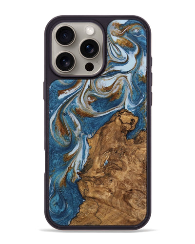 iPhone 16 Pro Max Wood Phone Case - Refugio (Teal & Gold, 745445)