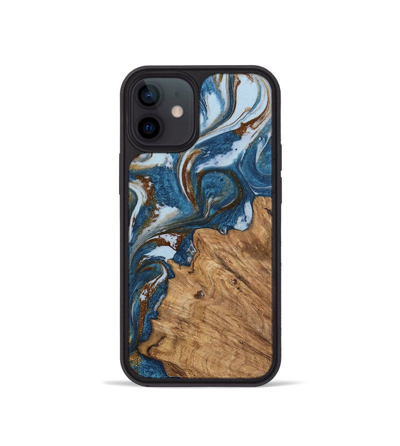 iPhone 12 mini Wood Phone Case - Dodi (Teal & Gold, 745448)