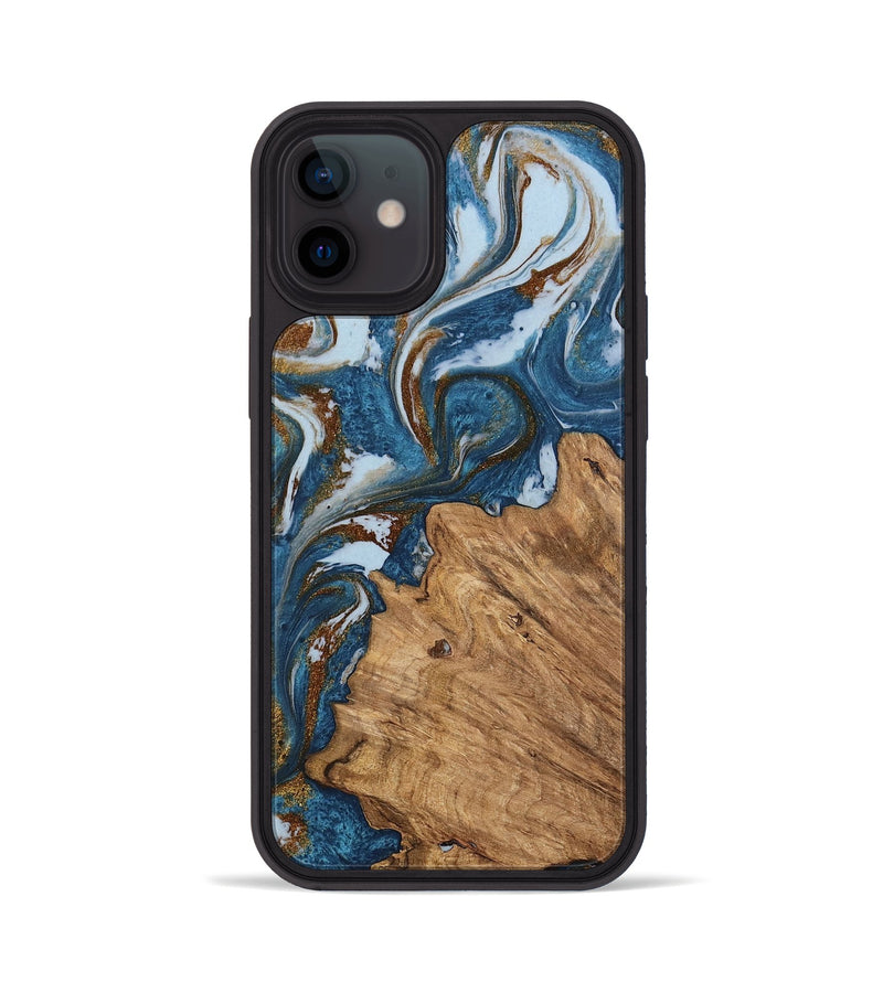 iPhone 12 Wood Phone Case - Dodi (Teal & Gold, 745448)