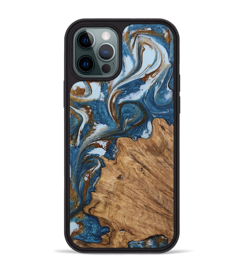 iPhone 12 Pro Max Wood Phone Case - Dodi (Teal & Gold, 745448)