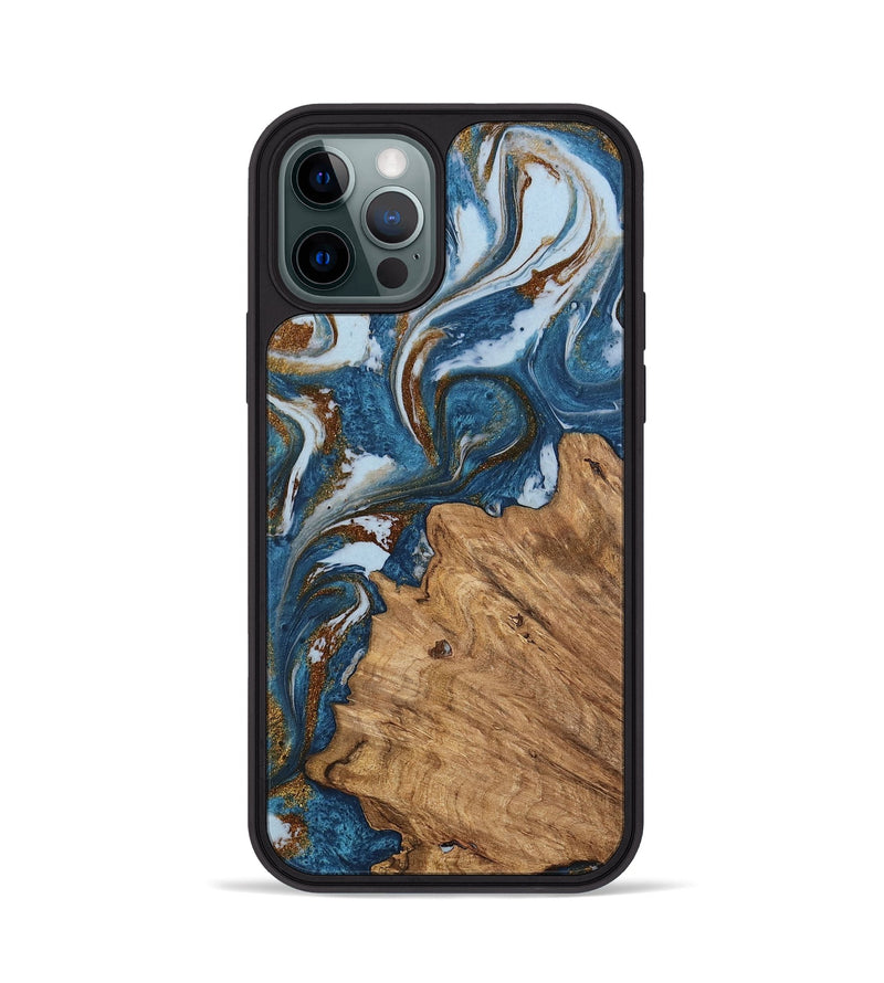 iPhone 12 Pro Wood Phone Case - Dodi (Teal & Gold, 745448)