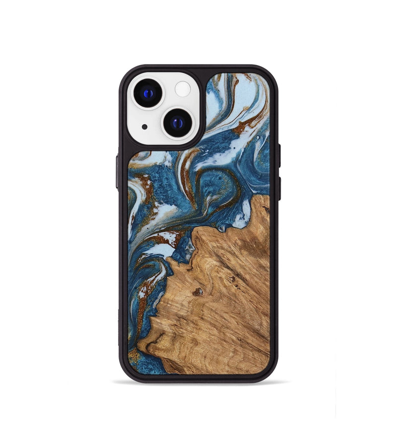 iPhone 13 mini Wood Phone Case - Dodi (Teal & Gold, 745448)