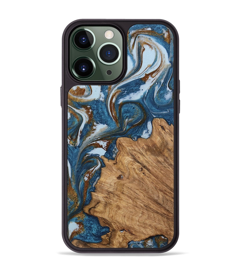 iPhone 13 Pro Max Wood Phone Case - Dodi (Teal & Gold, 745448)