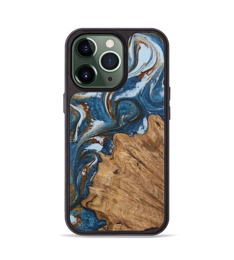 iPhone 13 Pro Wood Phone Case - Dodi (Teal & Gold, 745448)