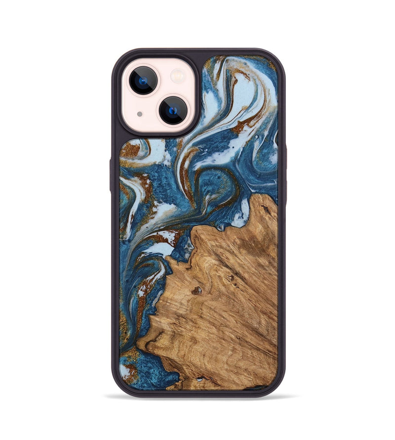 iPhone 14 Wood Phone Case - Dodi (Teal & Gold, 745448)