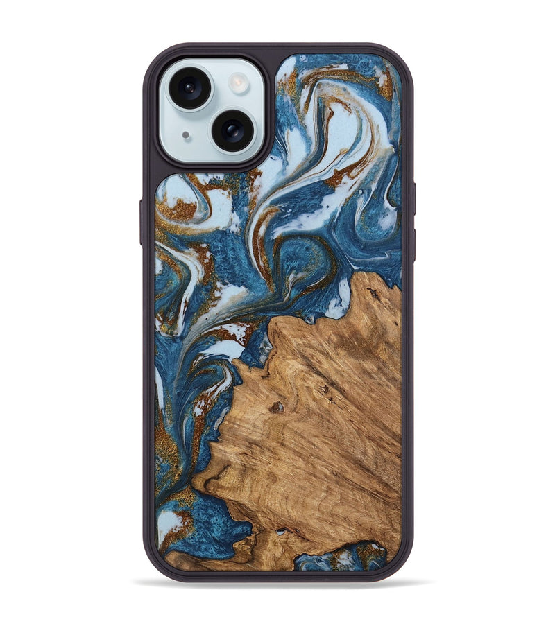 iPhone 15 Plus Wood Phone Case - Dodi (Teal & Gold, 745448)