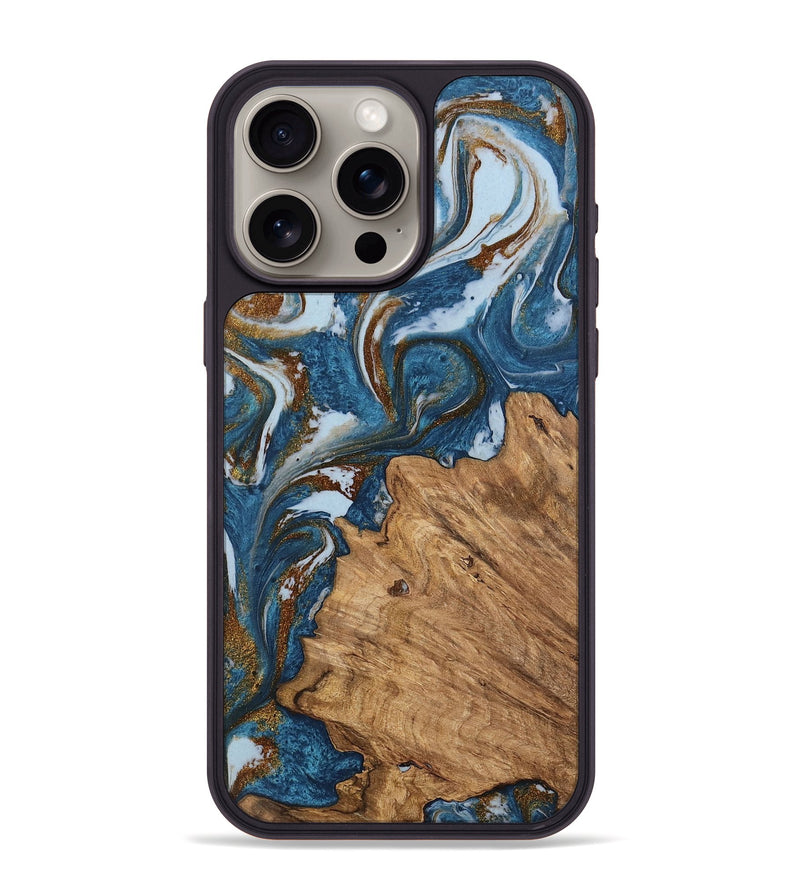 iPhone 15 Pro Max Wood Phone Case - Dodi (Teal & Gold, 745448)