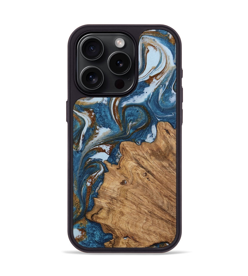 iPhone 15 Pro Wood Phone Case - Dodi (Teal & Gold, 745448)