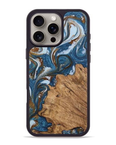 iPhone 16 Pro Max Wood Phone Case - Dodi (Teal & Gold, 745448)