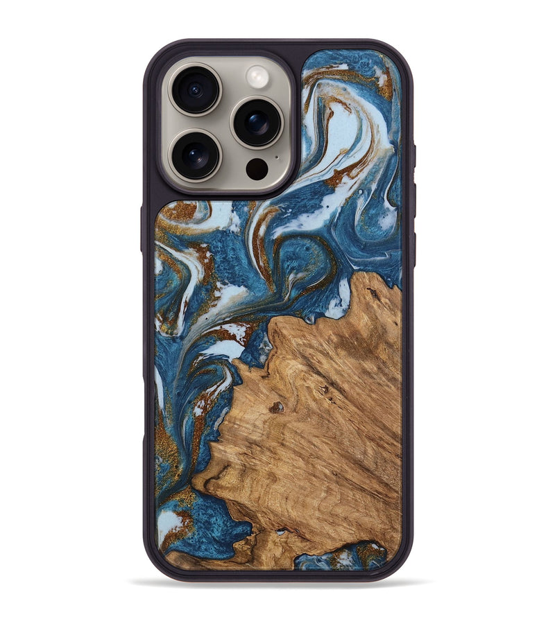 iPhone 16 Pro Max Wood Phone Case - Dodi (Teal & Gold, 745448)