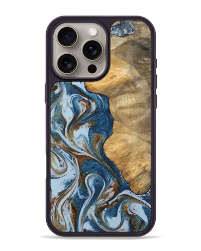 iPhone 16 Pro Max Wood Phone Case - Hermien (Teal & Gold, 745452)