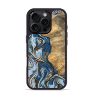 iPhone 16 Pro Wood Phone Case - Hermien (Teal & Gold, 745452)