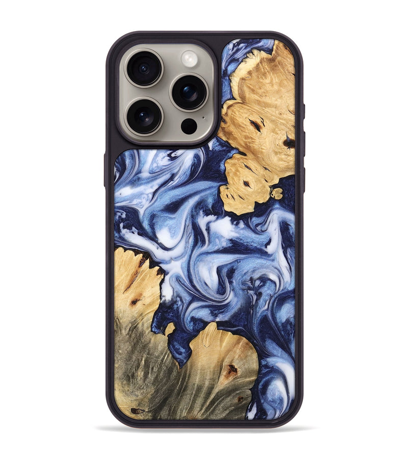 iPhone 15 Pro Max Wood Phone Case - Four (Blue, 745459)