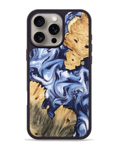 iPhone 16 Pro Max Wood Phone Case - Four (Blue, 745459)