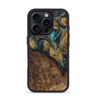 iPhone 16 Pro Wood Phone Case - Selah (Teal & Gold, 745576)