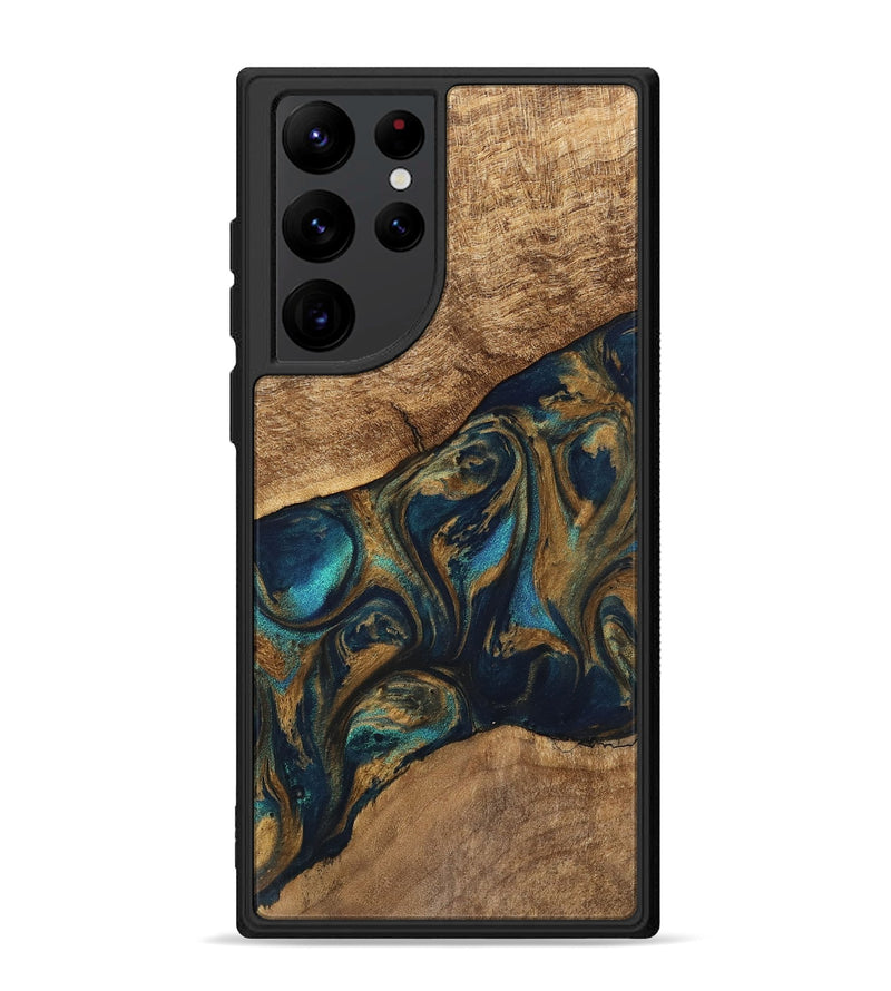 Galaxy S22 Ultra Wood Phone Case - Andria (Teal & Gold, 745580)