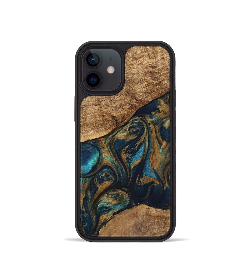 iPhone 12 mini Wood Phone Case - Andria (Teal & Gold, 745580)