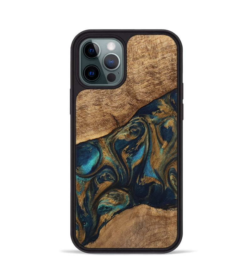 iPhone 12 Pro Wood Phone Case - Andria (Teal & Gold, 745580)