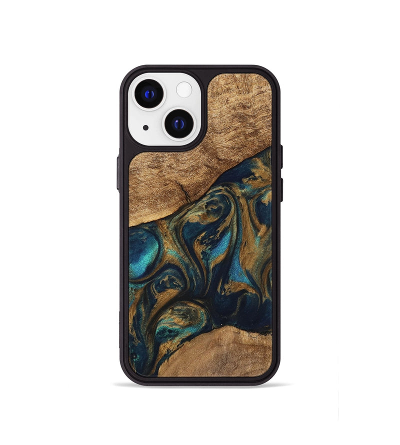 iPhone 13 mini Wood Phone Case - Andria (Teal & Gold, 745580)