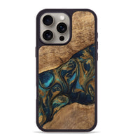 iPhone 16 Pro Max Wood Phone Case - Andria (Teal & Gold, 745580)