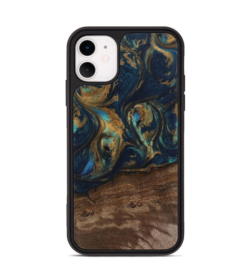 iPhone 11 Wood Phone Case - Alida (Teal & Gold, 745594)