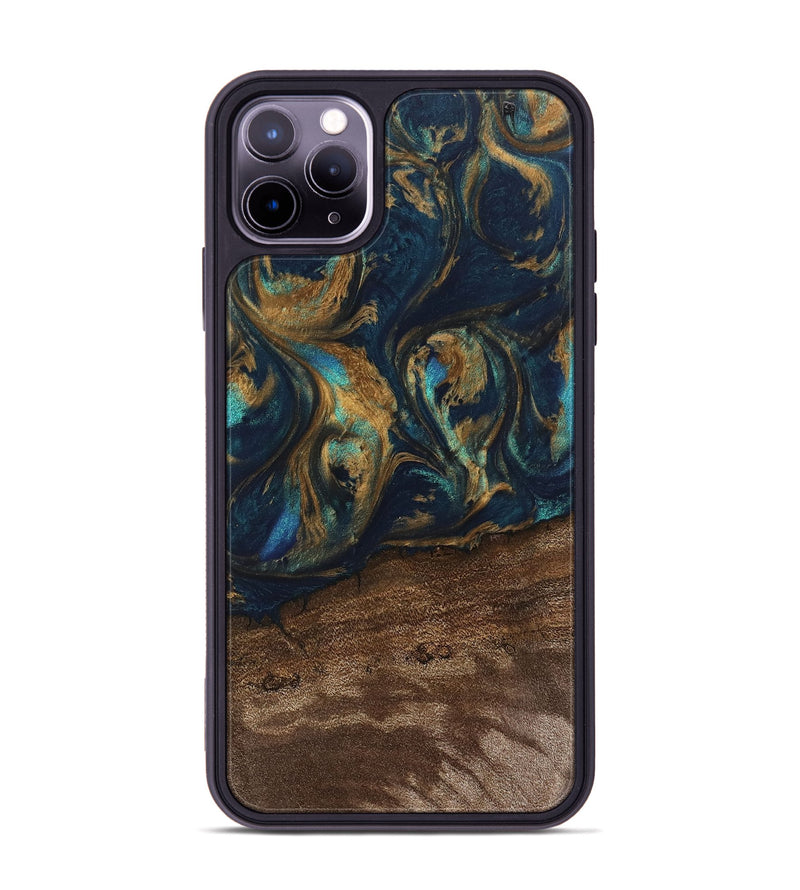 iPhone 11 Pro Max Wood Phone Case - Alida (Teal & Gold, 745594)