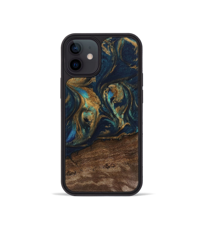 iPhone 12 mini Wood Phone Case - Alida (Teal & Gold, 745594)